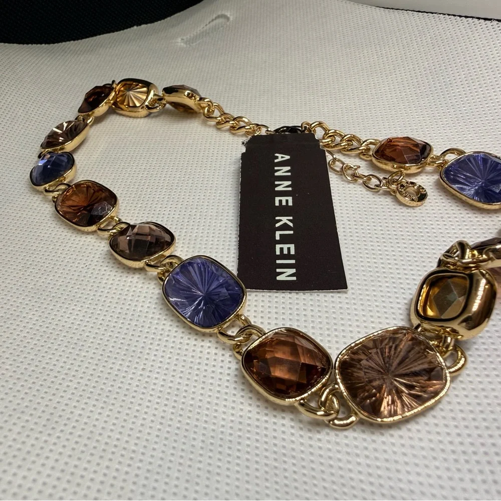 Anne Klein Gold-Tone Necklace with Blue and Brown Oval Crystals - Picture 4 of 4